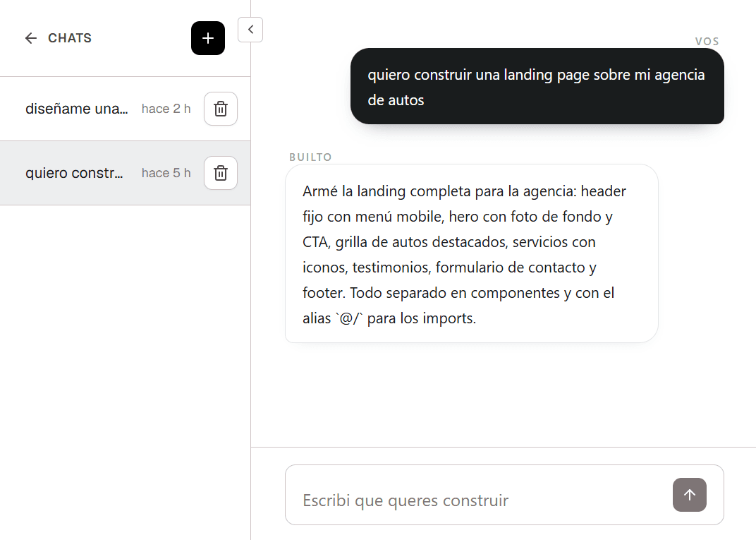 Chat con IA generando tu sitio