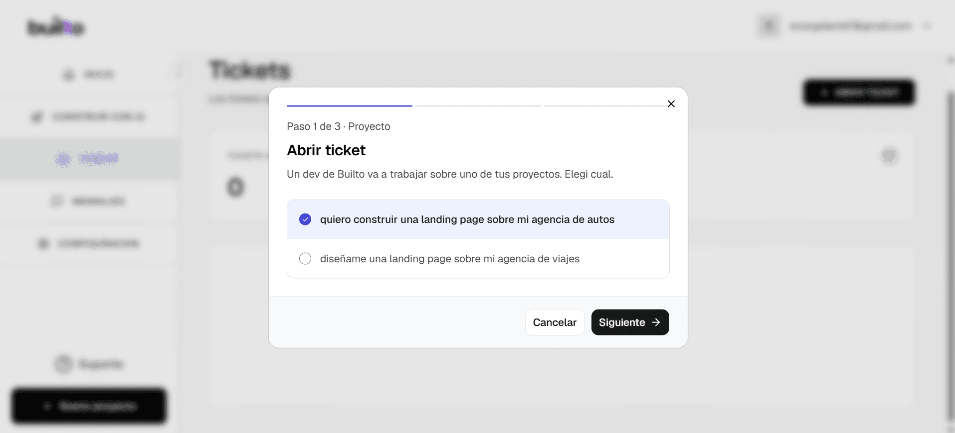 Solicitud de ticket a un desarrollador